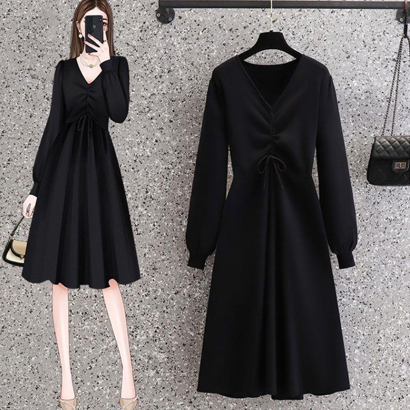 Plus Size V-Neck Knit Dress: Autumn/Winter Mid-Length Waist-Cinched Sweater for Women L (for 120-150 jin) чёрный
Plus Size V-Neck Knit Dress: Autumn/Winter Mid-Length Waist-Cinched Sweater for Women L (for 120-150 jin) чёрный