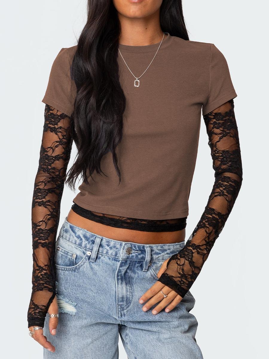 Women s Lace Patch Sleeves Fake Two-Piece Long Sleeve Crew Neck T-Shirt XXL верблюд
Women s Lace Patch Sleeves Fake Two-Piece Long Sleeve Crew Neck T-Shirt XXL верблюд