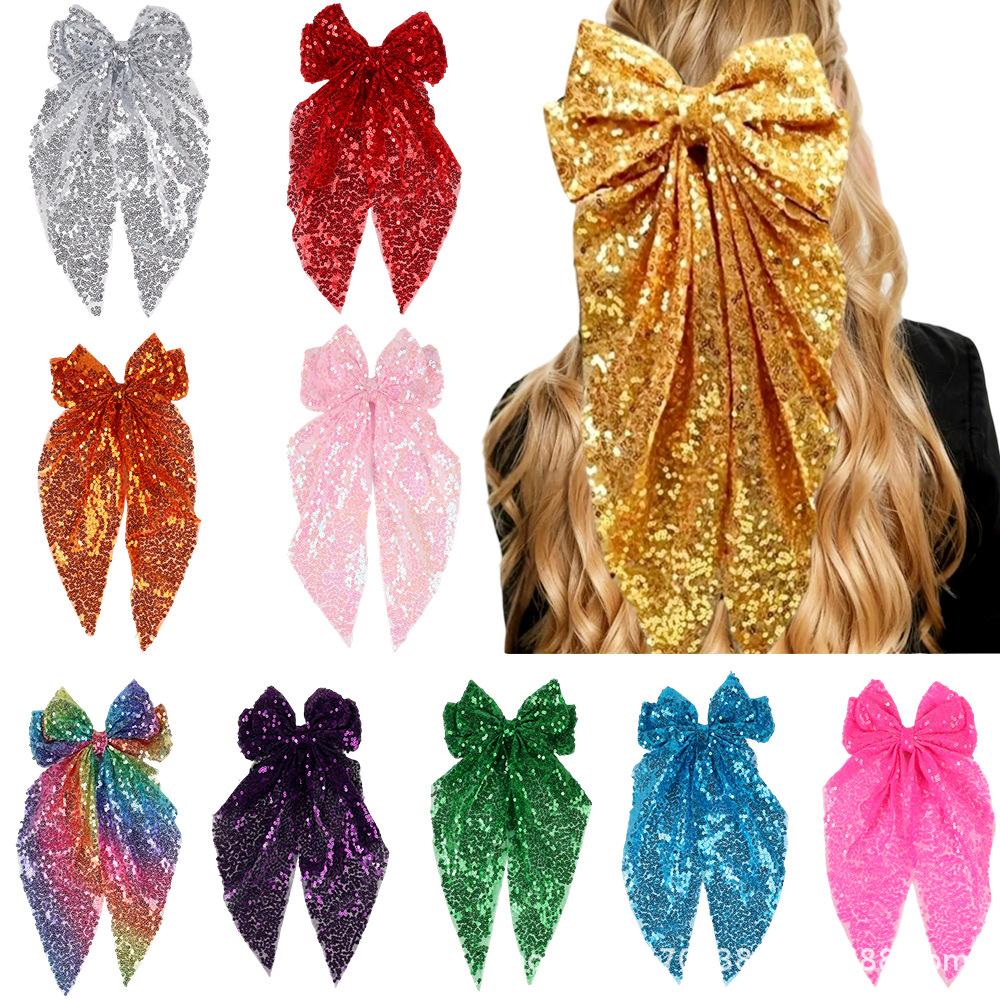 New Colorful Sequin Large Bow Hair Clip for Women s Fashion Ponytail Ribbon Hairpin BB Clip Girl Hair Accessories
New Colorful Sequin Large Bow Hair Clip for Women s Fashion Ponytail Ribbon Hairpin BB Clip Girl Hair Accessories