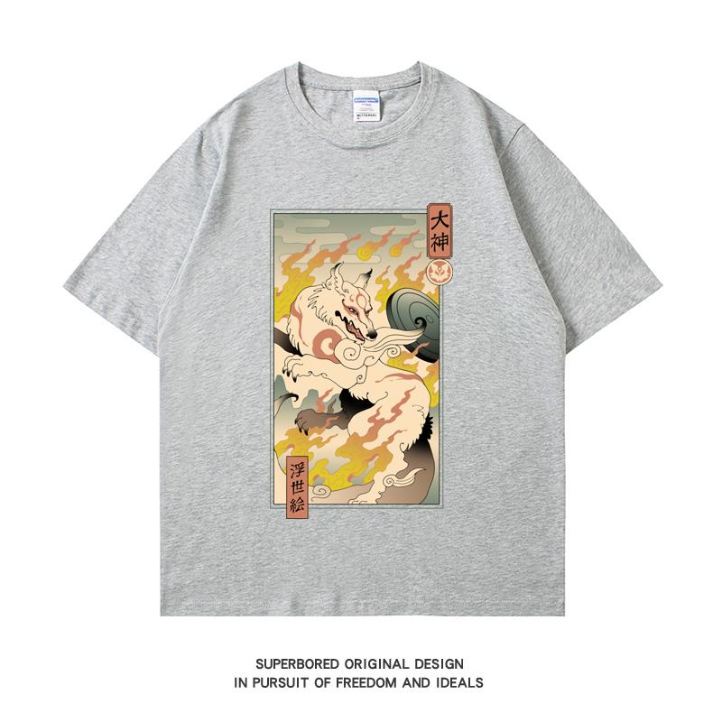 220 GSM тяжелая футболка из 100% хлопка футболка Okami Ukiyo E с принтом Мужская повседневная футболка с круглым вырезом базовая мужская футболка
220 GSM тяжелая футболка из 100% хлопка футболка Okami Ukiyo E с принтом Мужская повседневная футболка с круглым вырезом базовая мужская футболка