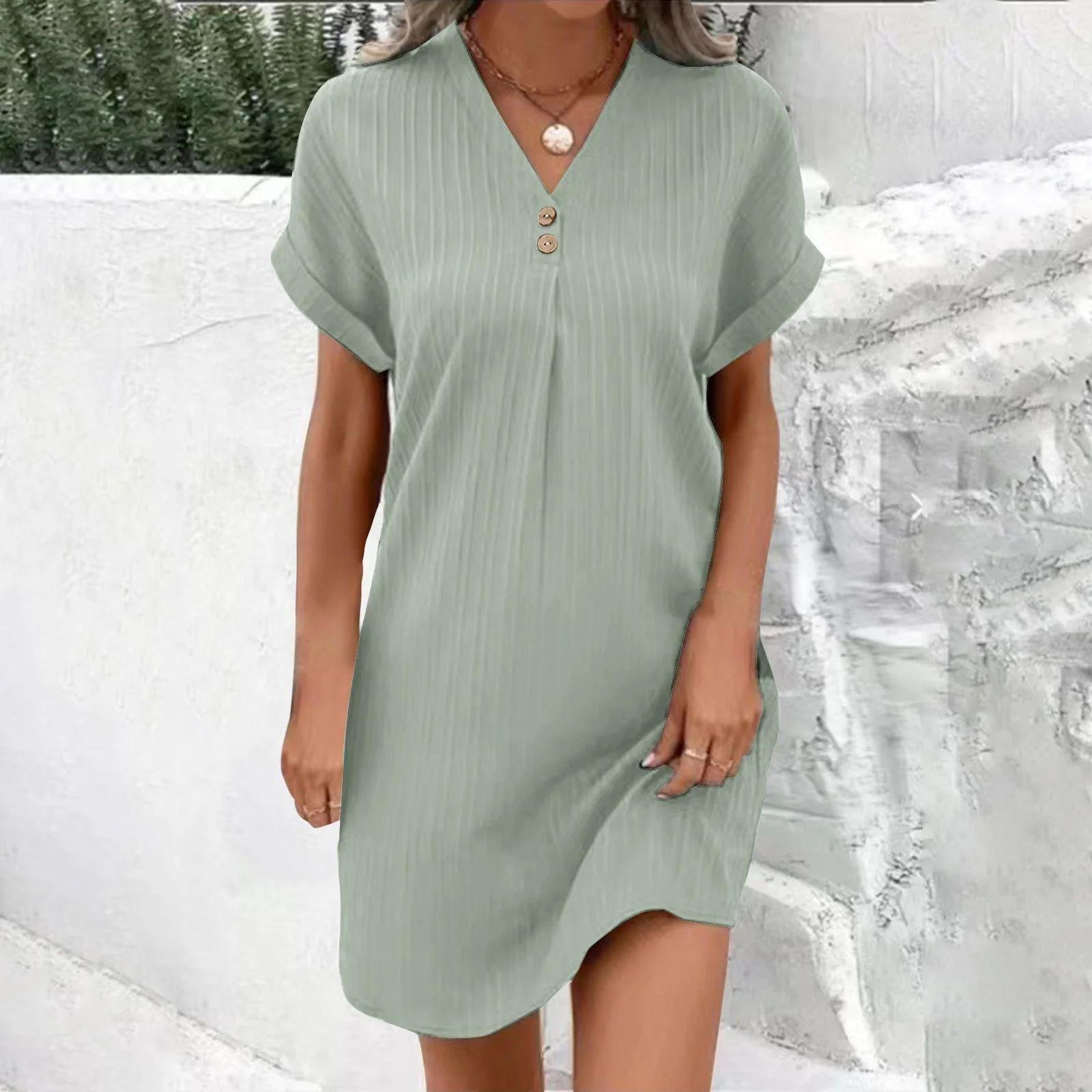 Women s new V-neck solid color pullover comfortable casual button dress XXXXL світло-зелений колір
Women s new V-neck solid color pullover comfortable casual button dress XXXXL світло-зелений колір