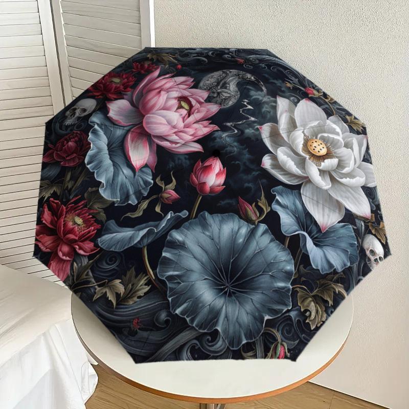 1pc Lotus Flowers Yin Yang Skulls Umbrella with Plastic Handle,Suitable for All Seasons Home Travel Outdoor UmbrellaDD725
1pc Lotus Flowers Yin Yang Skulls Umbrella with Plastic Handle,Suitable for All Seasons Home Travel Outdoor UmbrellaDD725