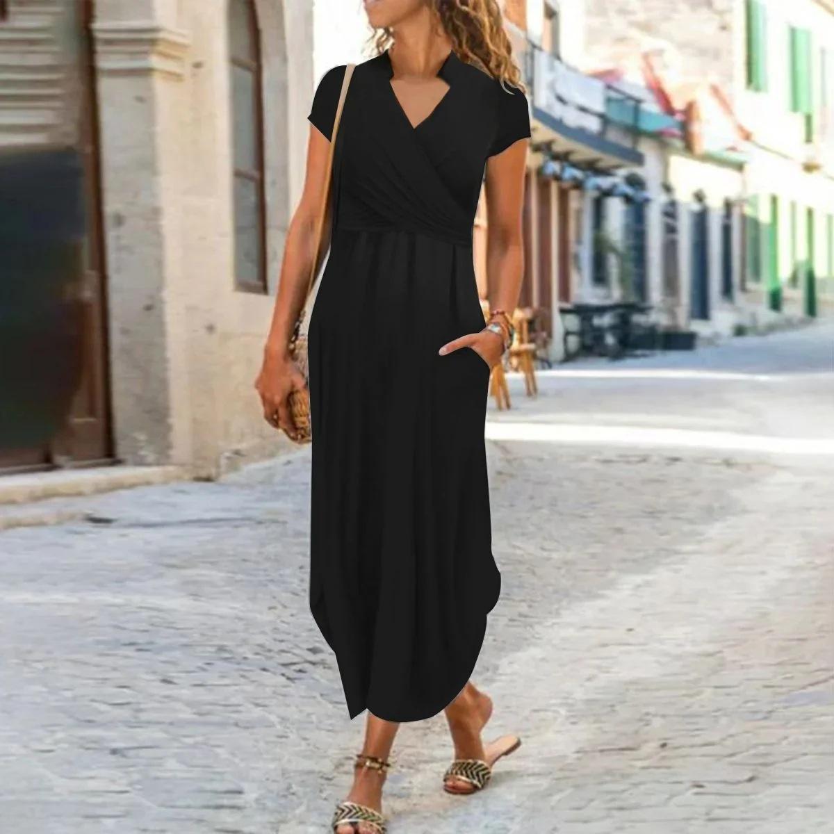 Solid color v-neck summer new dress women s clothing XXXL чорний
Solid color v-neck summer new dress women s clothing XXXL чорний