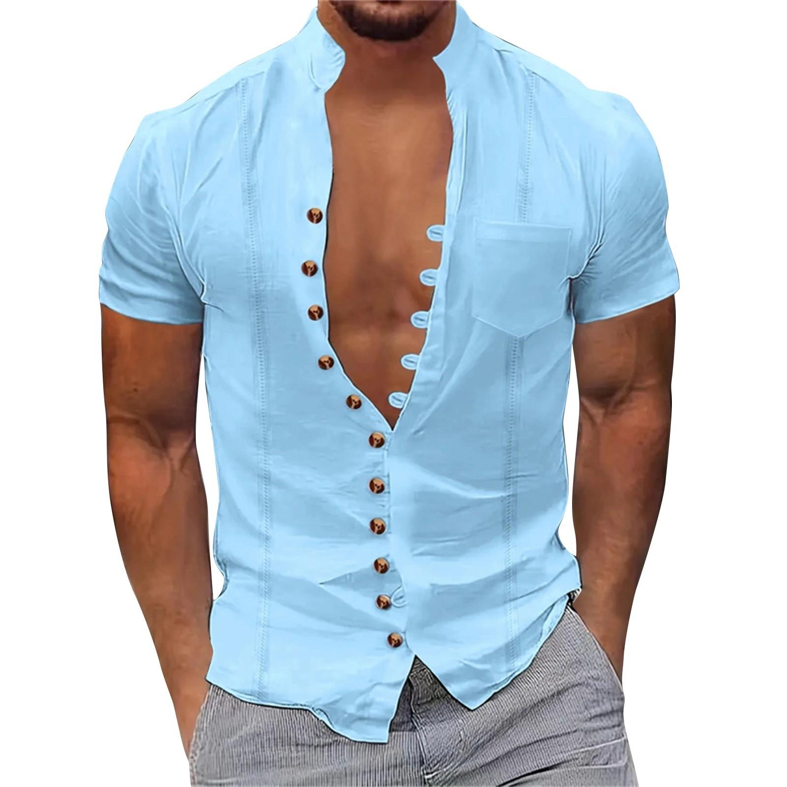 Мужская летняя рубашка с коротким рукавом, однотонным карманом, полосками и пуговицами, мужские повседневные модные топы XXL
Мужская летняя рубашка с коротким рукавом, однотонным карманом, полосками и пуговицами, мужские повседневные модные топы XXL