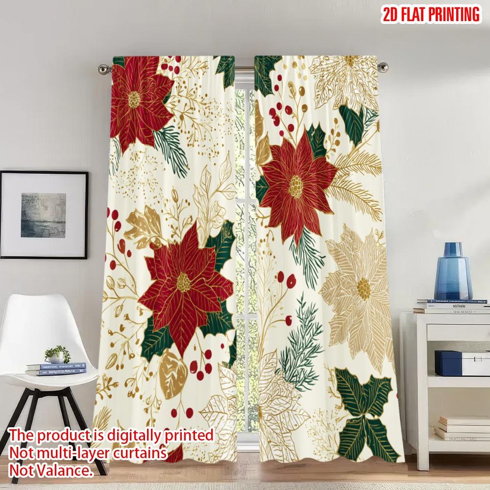 Set Of 2 Flat Printing Fashionable Christmas Curtains Poinsettia Floral Digital Printed Polyester Drapes Holiday Curtain W100*H70(CM)-Rod Pocket&1PCS
Set Of 2 Flat Printing Fashionable Christmas Curtains Poinsettia Floral Digital Printed Polyester Drapes Holiday Curtain W100*H70(CM)-Rod Pocket&1PCS
