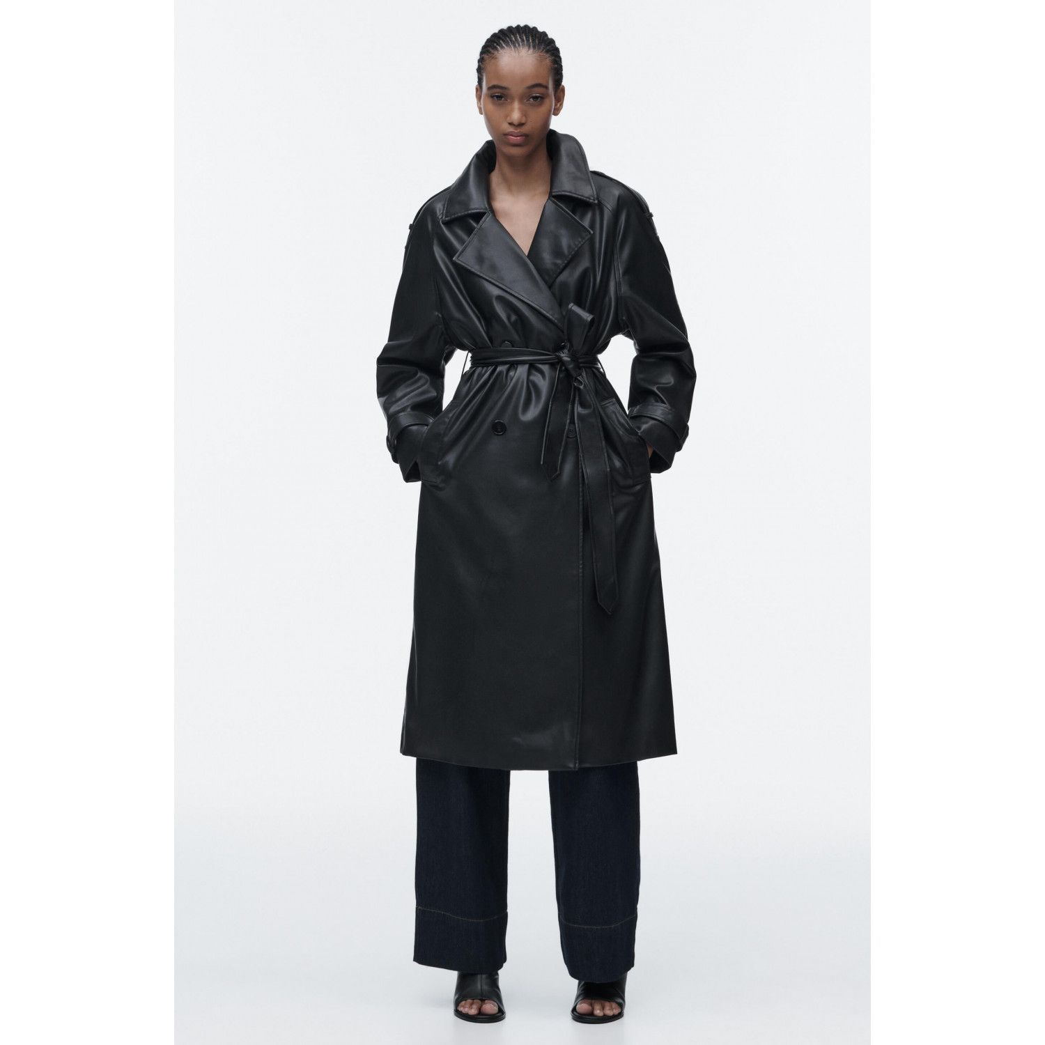 FAUX LEATHER TRENCH WITH BELT 
FAUX LEATHER TRENCH WITH BELT
