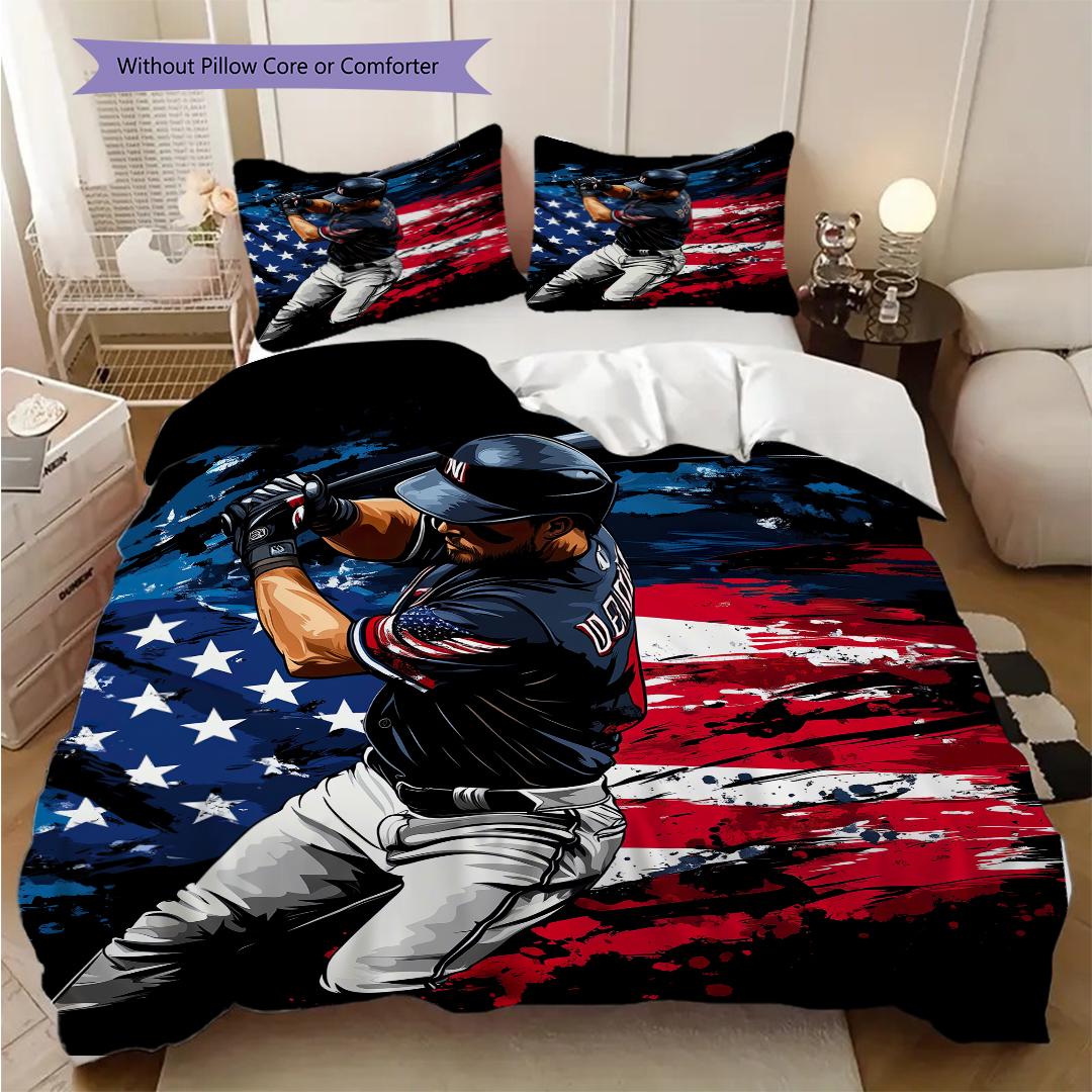 American flag, baseball, and guitar bedding, duvet cover, pillowcase, home decoration, birthday gift (1 * duvet cover+2 * pillowcase, coreless) 135x200cm
American flag, baseball, and guitar bedding, duvet cover, pillowcase, home decoration, birthday gift (1 * duvet cover+2 * pillowcase, coreless) 135x200cm