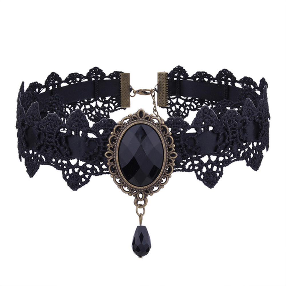 Gothic Sparkling Gemstone Necklace Collar Retro Punk Black Lace Choker Halloween Vintage Chain Vampire Jewelry Accessories New
Gothic Sparkling Gemstone Necklace Collar Retro Punk Black Lace Choker Halloween Vintage Chain Vampire Jewelry Accessories New