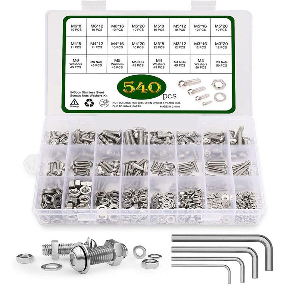 540PCS M3 M4 M5 M6 Bolts and Nuts Washers Assortment Kit Metric Screws Professionals
540PCS M3 M4 M5 M6 Bolts and Nuts Washers Assortment Kit Metric Screws Professionals