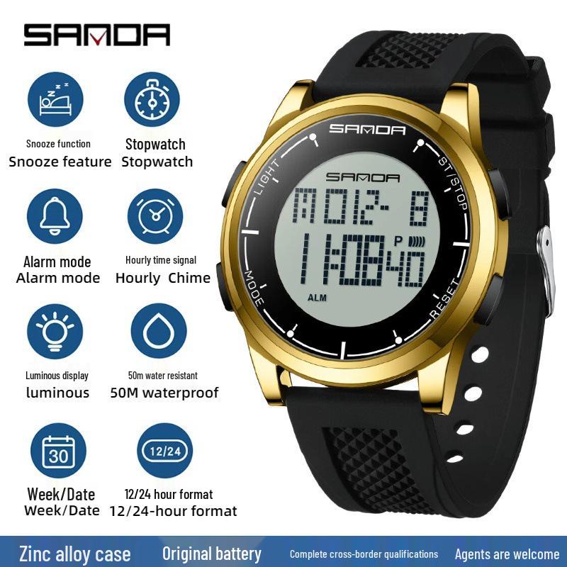 Sanda Multifunctional Sports Watch: Trendy Luminous, Waterproof, Alarm Clock, Single Display for Men.
Sanda Multifunctional Sports Watch: Trendy Luminous, Waterproof, Alarm Clock, Single Display for Men.