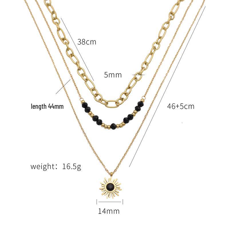 Женское роскошное многослойное колье с черной бусиной и подвеской в виде солнца – Универсальный трехслойный дизайн
Женское роскошное многослойное колье с черной бусиной и подвеской в виде солнца – Универсальный трехслойный дизайн