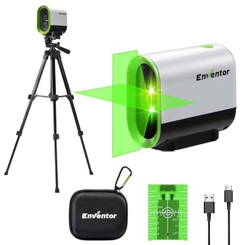ENVENTOR Laser Level, Laser Class II, 360° Rotatable Horizontal and Vertical Points, Two Laser Emitters, Pulse Function, USB Charging, Rechargeable Ba
ENVENTOR Laser Level, Laser Class II, 360° Rotatable Horizontal and Vertical Points, Two Laser Emitters, Pulse Function, USB Charging, Rechargeable Ba