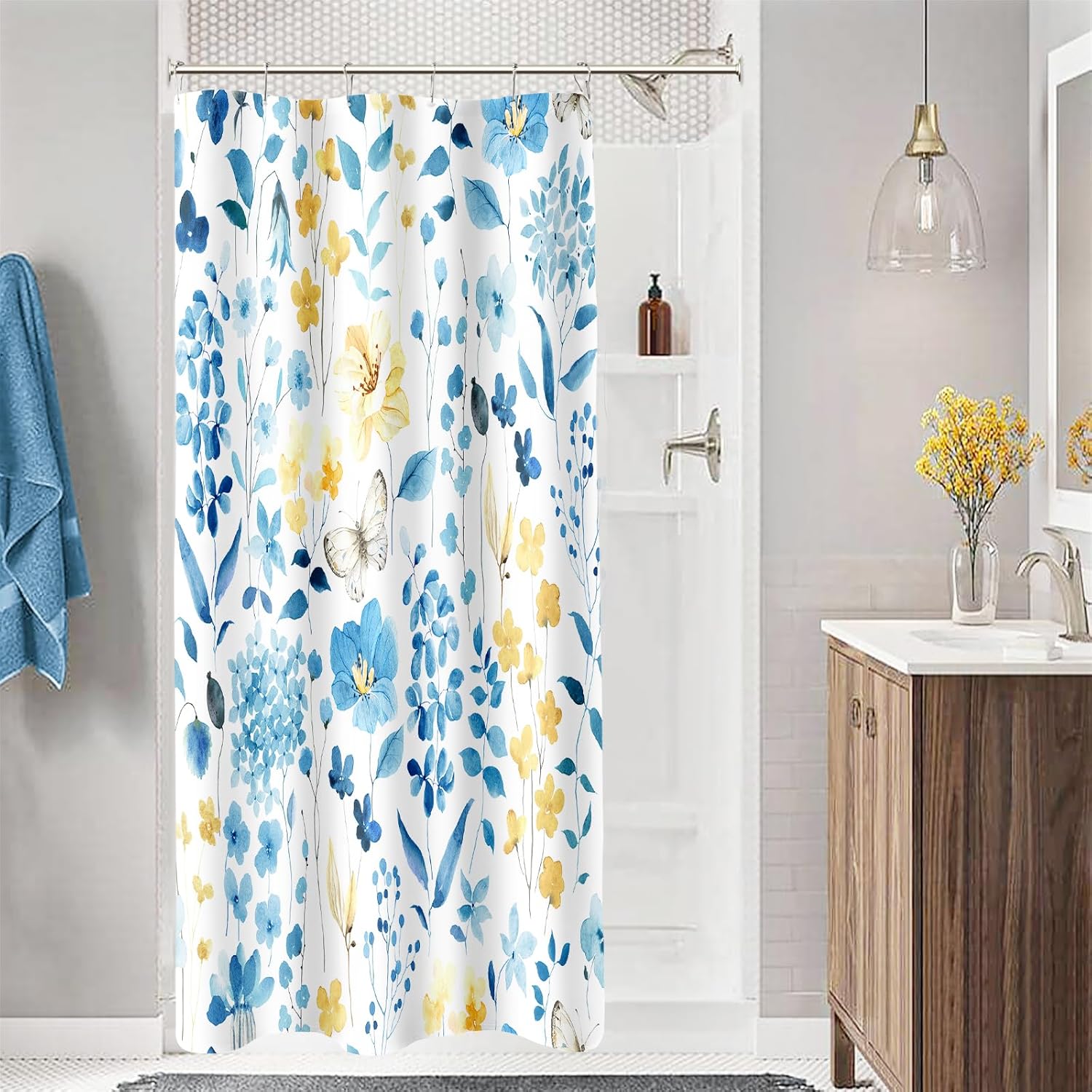 Mint Green Floral Shower Curtain, Watercolor Wildflowers & Butterflies, Cute Botanical Bathroom Set With Hooks W60H190(CM)-1 Pcs
Mint Green Floral Shower Curtain, Watercolor Wildflowers & Butterflies, Cute Botanical Bathroom Set With Hooks W60H190(CM)-1 Pcs