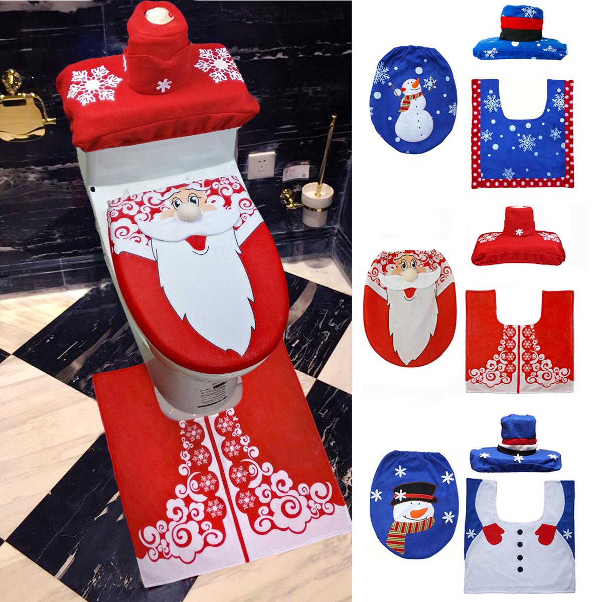 3PCS Рождественская крышка Туалетные принадлежности Санта-Клаус Украшения Новогодние подарки Украшение ковра в ванной комнате