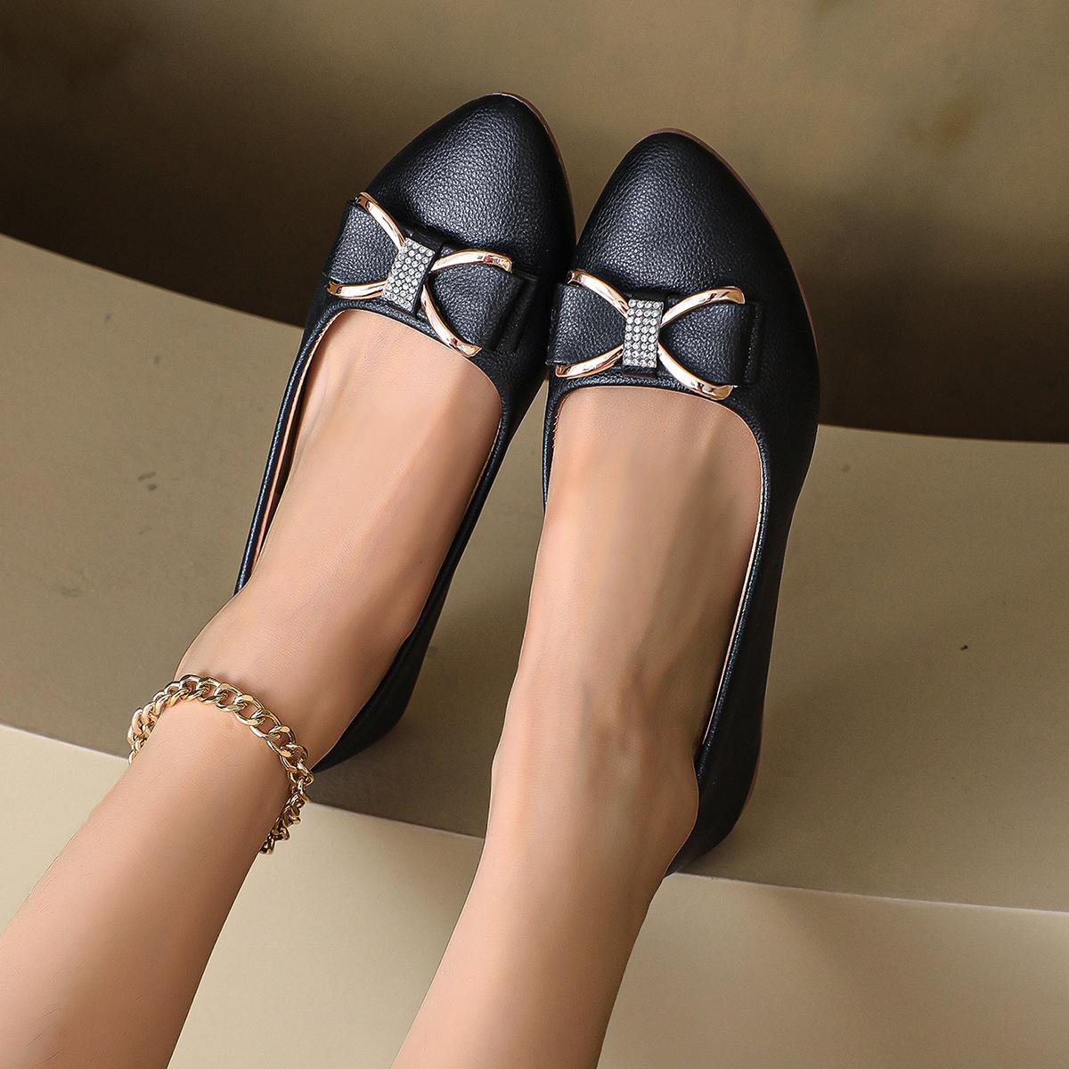 Плоские одинарные туфли женские осень 2024 новые импортные товары большого размера женские туфли с острым носком и мелким бантом женские туфли 43 чёрный
