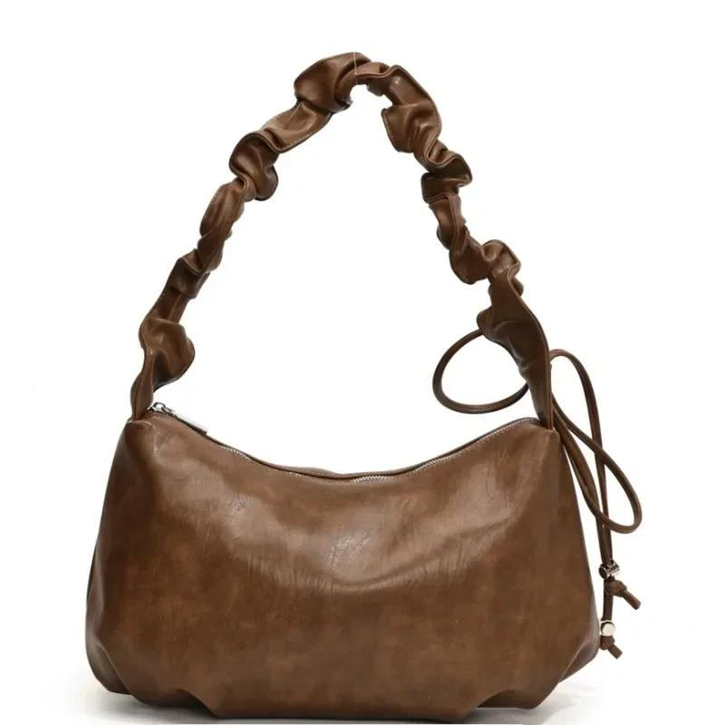 Плечевой ремень Cloud Dumpling универсальный морщины Drawstring Design большой емкости мягкая кожа новый осень и зима