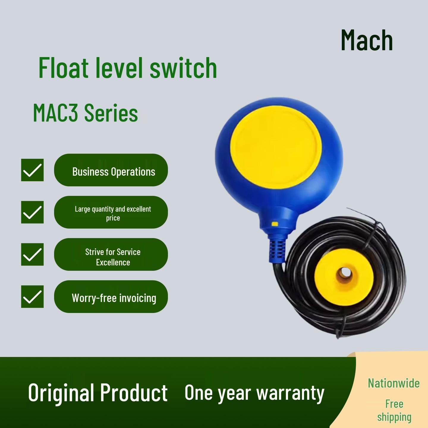 Brand New Quality MAC3-3M Cable Float Switch: 3m Round/Square Water Level Controller 3M Cable (MAC3)
Brand New Quality MAC3-3M Cable Float Switch: 3m Round/Square Water Level Controller 3M Cable (MAC3)