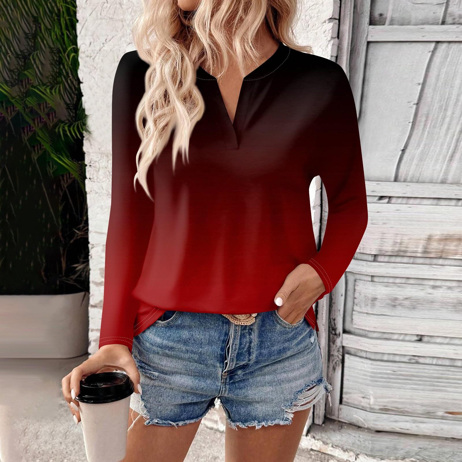 Женские рубашки с длинным рукавом и V-образным вырезом, базовая футболка, повседневный топ, осенняя модная туника, облегающие футболки XL красный
Женские рубашки с длинным рукавом и V-образным вырезом, базовая футболка, повседневный топ, осенняя модная туника, облегающие футболки XL красный
