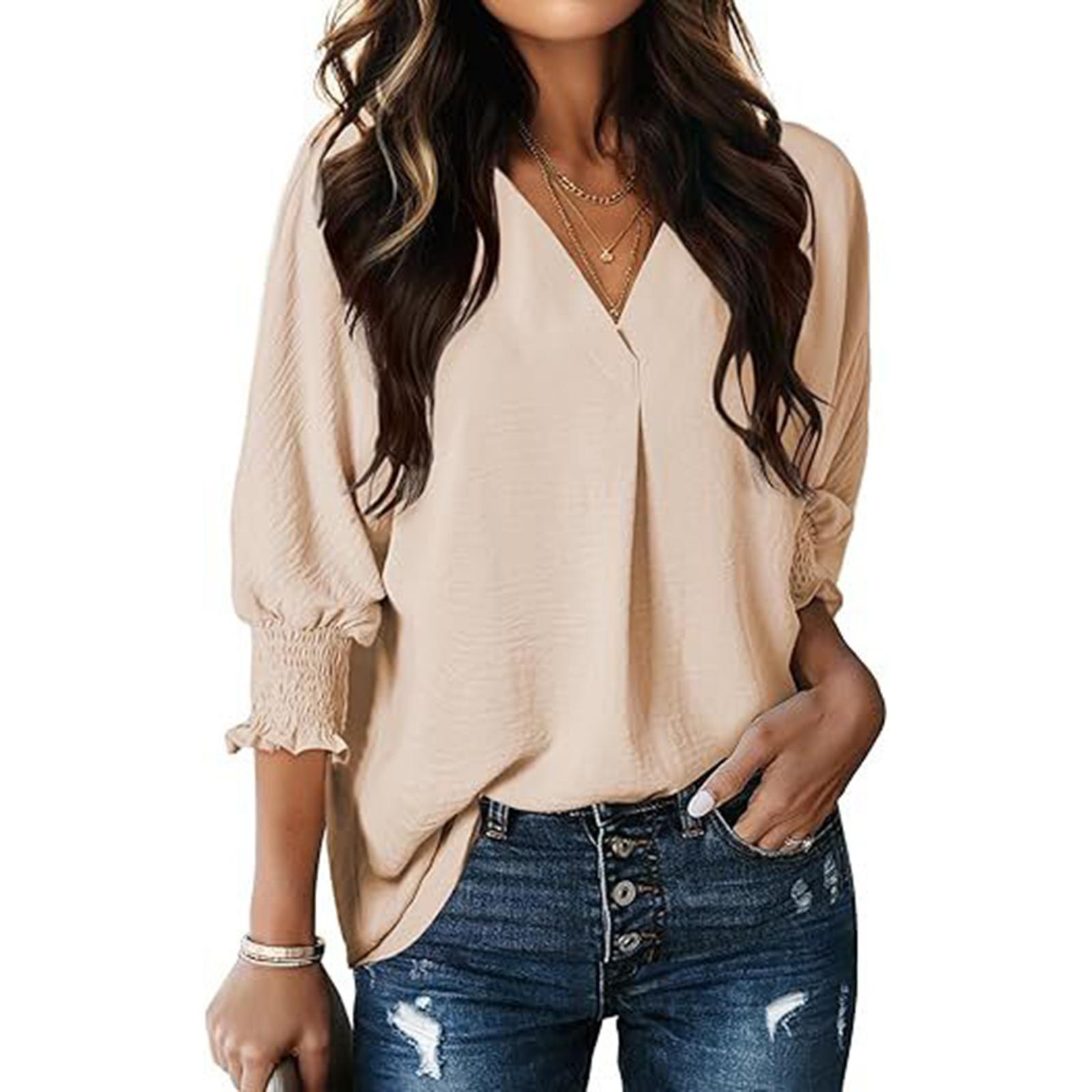 Women s Fashion V-Neck Casual Solid Color Three-Quarter Sleeve Top S бежевый
Women s Fashion V-Neck Casual Solid Color Three-Quarter Sleeve Top S бежевый