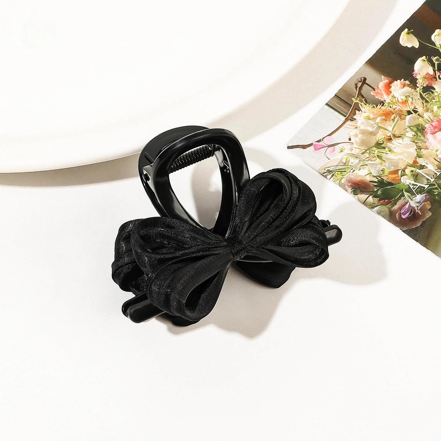 Розовые тканевые банты для волос, заколки для женщин и девочек, милые украшения для волос, повязки на голову, заколки для волос, модные аксессуары для волос 2024 чёрный