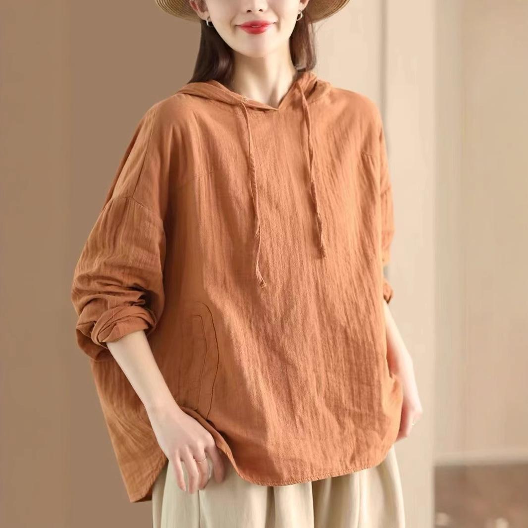 Women s Spring Long Sleeve Casual Hooded Shirt Solid Color Pullover Comfortable Top One Size імбирний
Women s Spring Long Sleeve Casual Hooded Shirt Solid Color Pullover Comfortable Top One Size імбирний