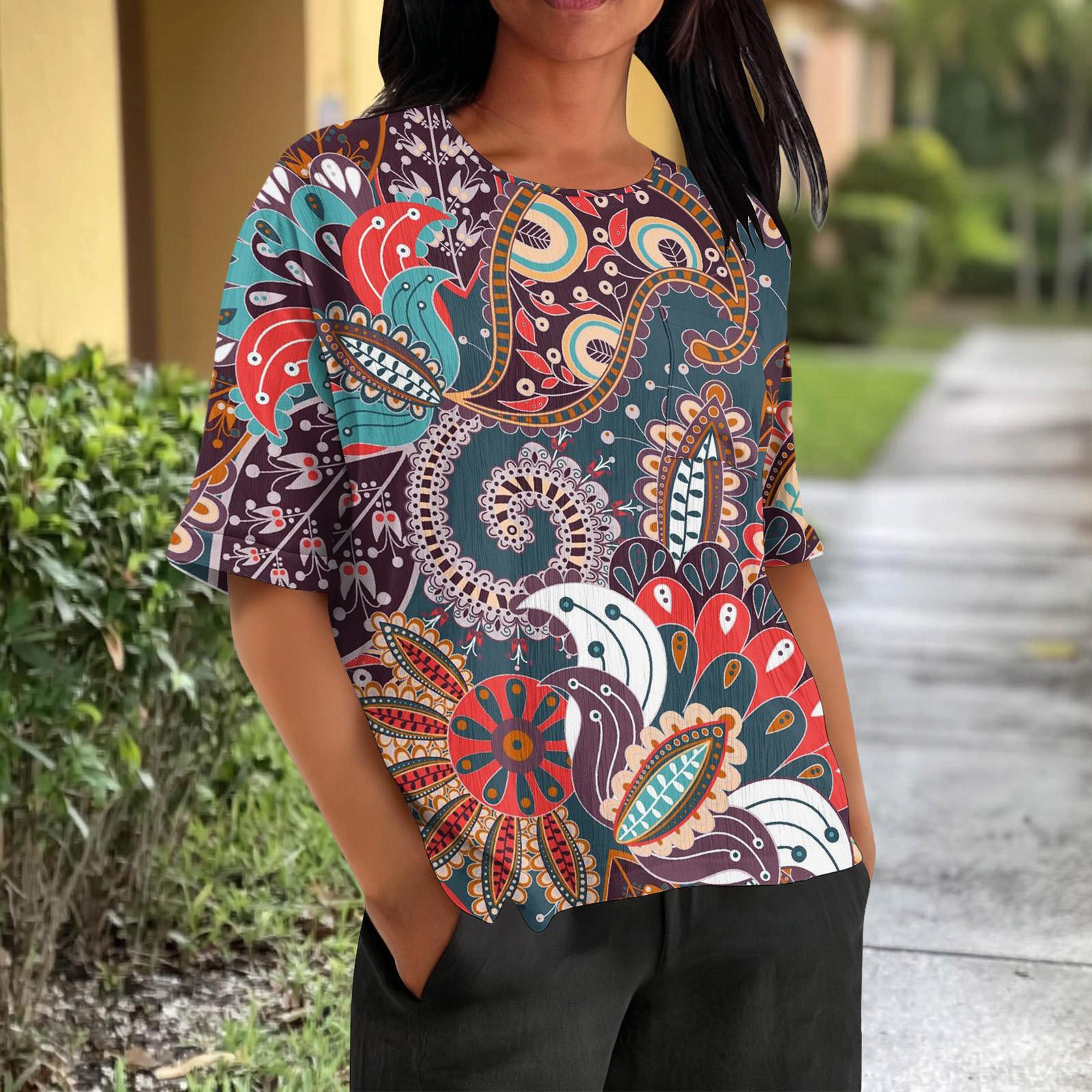 Fashionable Women s T-shirt Short Sleeved Casual Top With Pockets, Retro Printed Round Neck Lightweight Top M Кіновар
Fashionable Women s T-shirt Short Sleeved Casual Top With Pockets, Retro Printed Round Neck Lightweight Top M Кіновар