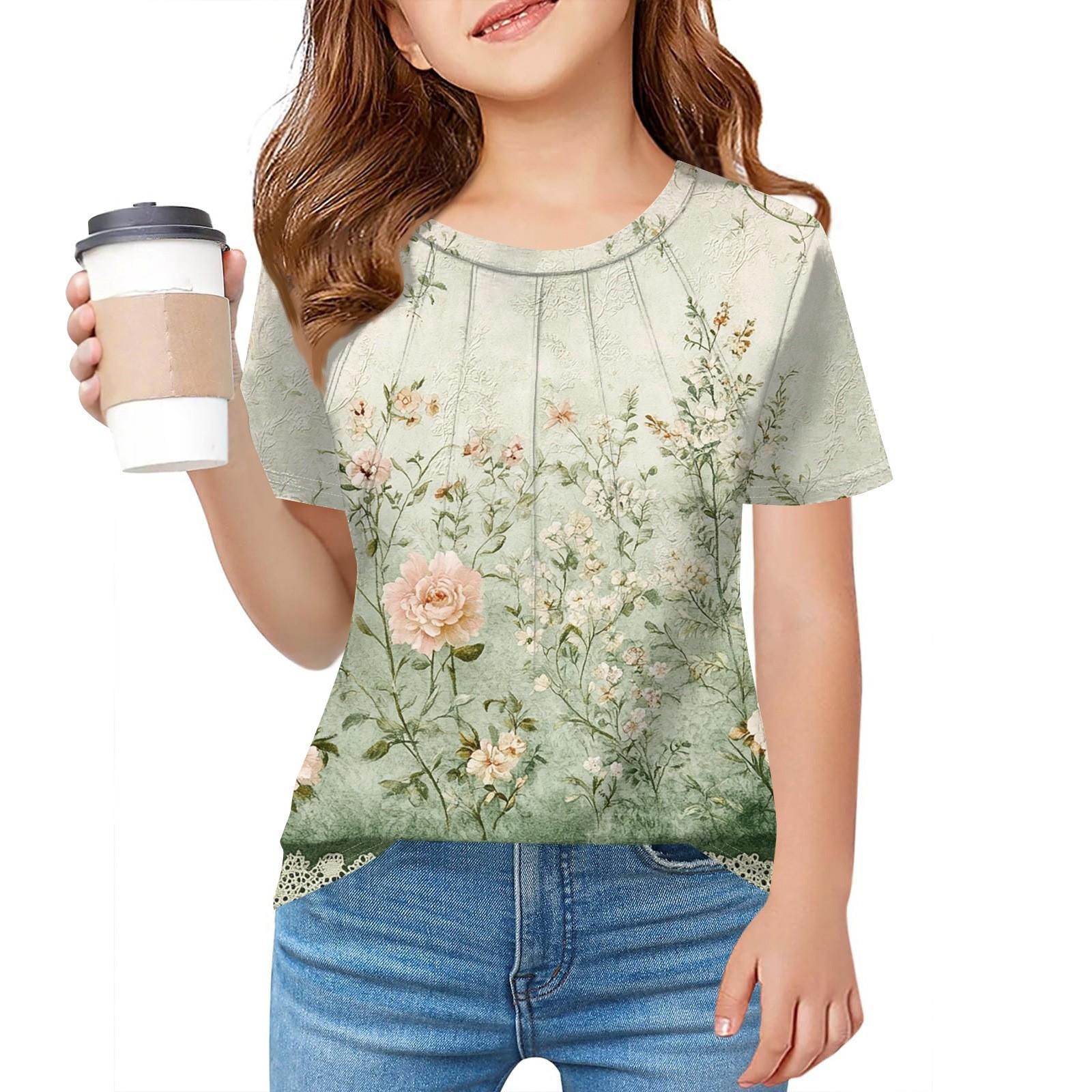 Children Fold A T-shirt Girl Summer Fashion Round Collar Printed Flower Jacket With Short Sleeves 160
Children Fold A T-shirt Girl Summer Fashion Round Collar Printed Flower Jacket With Short Sleeves 160