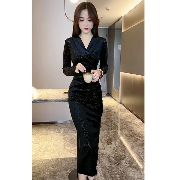 Autumn and winter women s clothing fried street dress long sleeves slim fit thin medium and long waist gold velvet small black dress XL
Autumn and winter women s clothing fried street dress long sleeves slim fit thin medium and long waist gold velvet small black dress XL