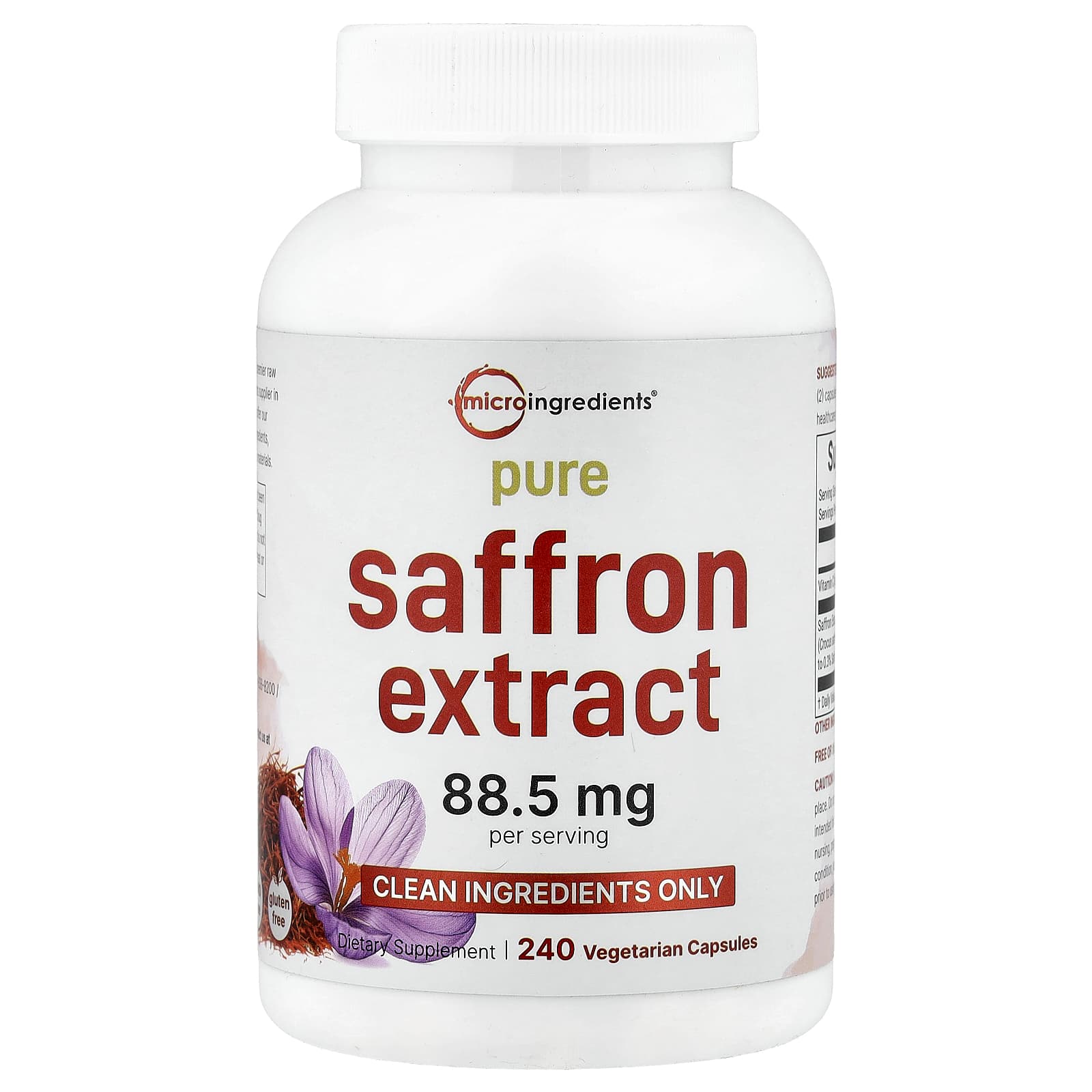 Micro Ingredients, Pure Saffron Extract, 240 Veggie Capsules
Micro Ingredients, Pure Saffron Extract, 240 Veggie Capsules