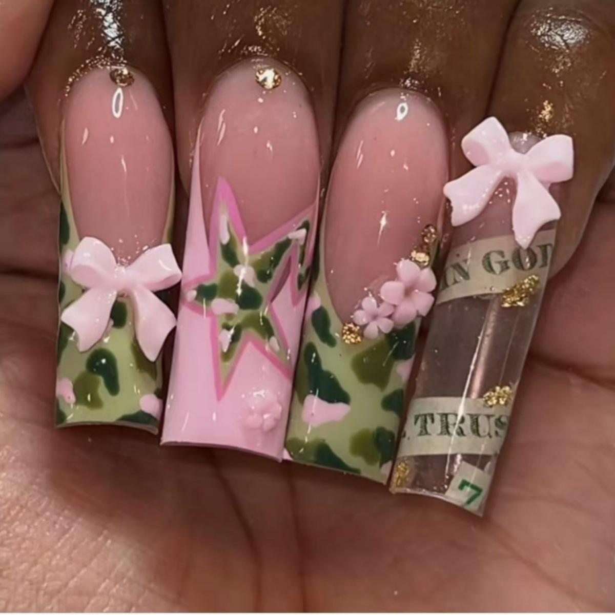 French-Style Pink Camouflage Bow False Nails - 24-Piece Set, Long European & American Hot Style Nails
French-Style Pink Camouflage Bow False Nails - 24-Piece Set, Long European & American Hot Style Nails