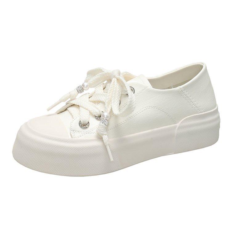 2024 весна и лето новые маффины толстая подошва простые маленькие белые туфли одинарная обувь нишевые круглый носок шнуровка спортивные и повседневные кеды женские 40