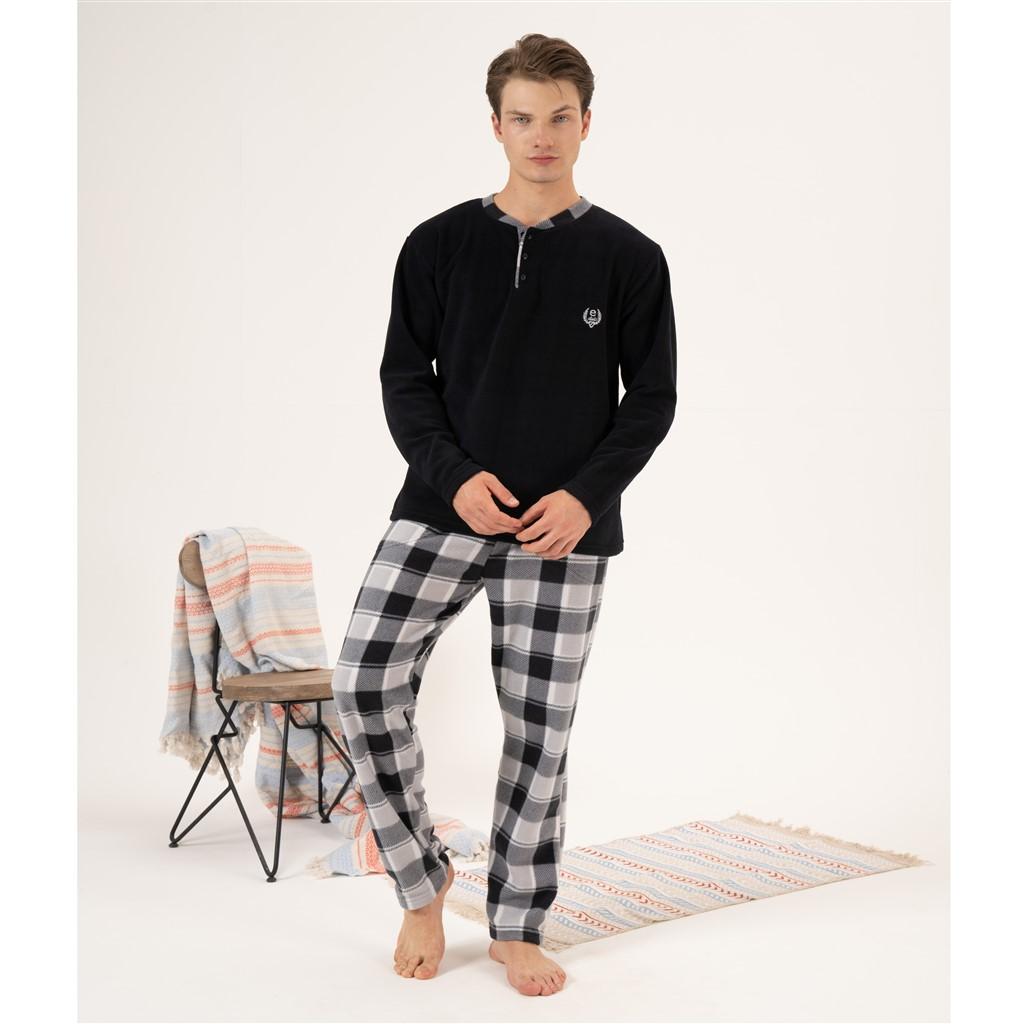 Estiva Чоловічий флісовий піжамний комплект у клітку M чорний 
Estiva Чоловічий флісовий піжамний комплект у клітку M чорний