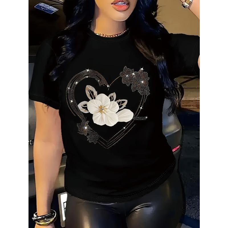 European size Fashion Graphic Print T-shirt, Casual Short-sleeve Round-neck Top with Heart and Flower Design, Machine Washable 4XL чорний
European size Fashion Graphic Print T-shirt, Casual Short-sleeve Round-neck Top with Heart and Flower Design, Machine Washable 4XL чорний