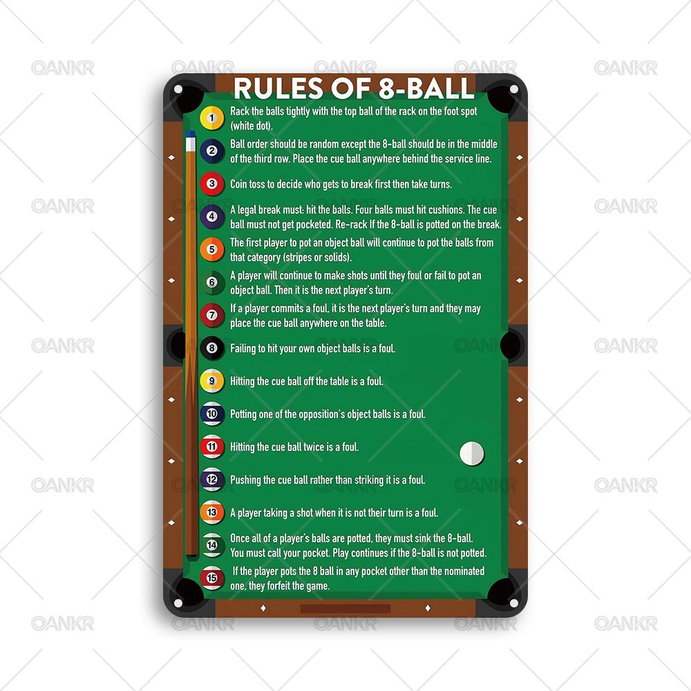 Funny Billiards Club Decor Metal Tin Sign Rules Of Ball Metal Signs for Man Cave Home Art Wall Decor Plaque Accessories 20x30cm(7.8x11.8inch)
Funny Billiards Club Decor Metal Tin Sign Rules Of Ball Metal Signs for Man Cave Home Art Wall Decor Plaque Accessories 20x30cm(7.8x11.8inch)