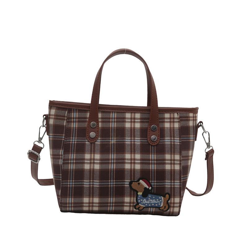 Большая вместительная женская сумка, сумка-корзина для овощей, переносная сумка-мессенджер, новая осенняя модная клетчатая сумка темно-коричневого