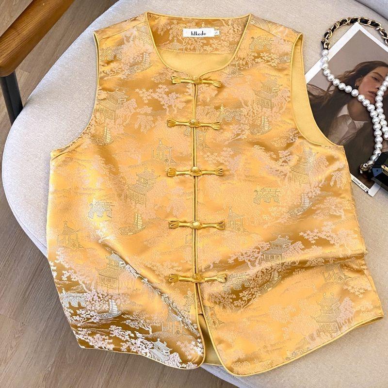 Satin vest, jacquard vest, sleeveless top, stacked buckle vest, woman M (under 50kg recommended)
Satin vest, jacquard vest, sleeveless top, stacked buckle vest, woman M (under 50kg recommended)