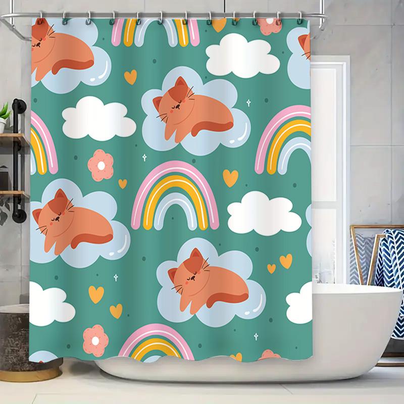 Яркая шторка для душа с рисунком мультяшный кот, облака, радуга для декора ванной комнаты различных размеров. Быстросохнущая ткань, крючки в комплекте. 90x180cm
Яркая шторка для душа с рисунком мультяшный кот, облака, радуга для декора ванной комнаты различных размеров. Быстросохнущая ткань, крючки в комплекте. 90x180cm