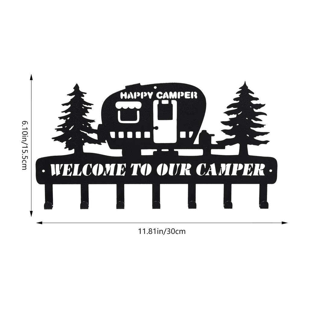 Держатель ключей Camper с 7 крючками - металлическая вешалка для ключей в деревенском стиле с рисунком сосны для декора стены, идеальная вешалка для ключей Camper светло-серый