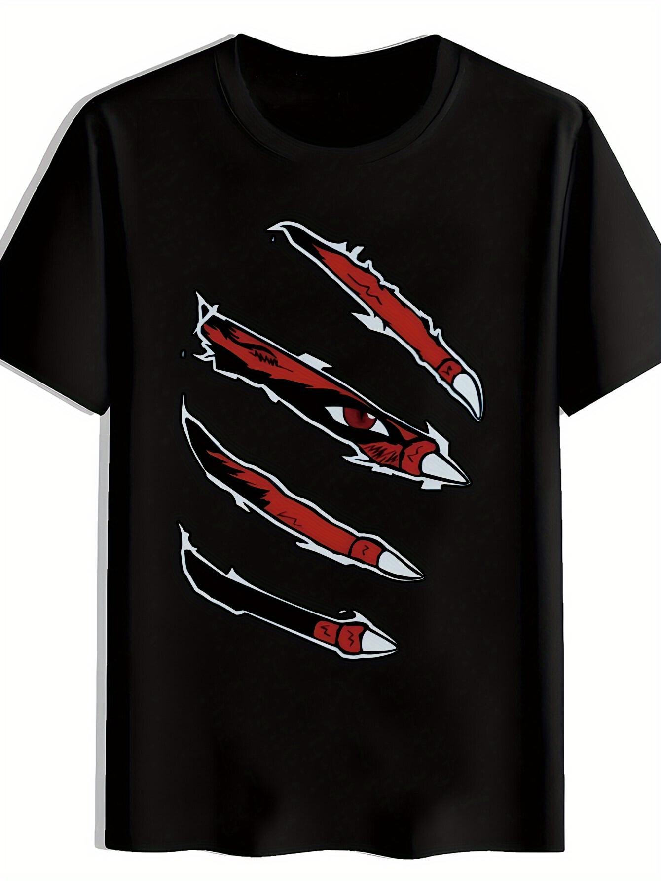 Black T-shirt with Red & White Anime-Inspired Claw Design - Casual Polyester Round Neck Tee for Summer S
Black T-shirt with Red & White Anime-Inspired Claw Design - Casual Polyester Round Neck Tee for Summer S