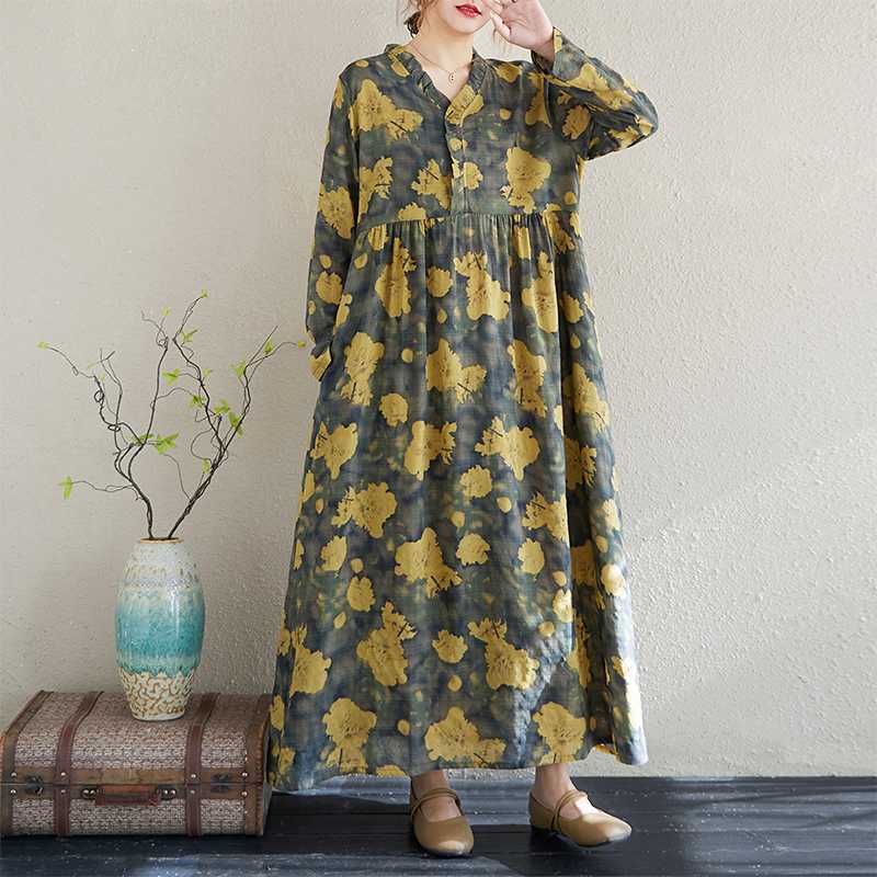 Настоящая Весна и Лето Новое Ретро Хлопок и Лен Принт Свободное Повседневное Платье с Воротником-Жабо с Длинным Рукавом и Большой Юбкой L
Настоящая Весна и Лето Новое Ретро Хлопок и Лен Принт Свободное Повседневное Платье с Воротником-Жабо с Длинным Рукавом и Большой Юбкой L