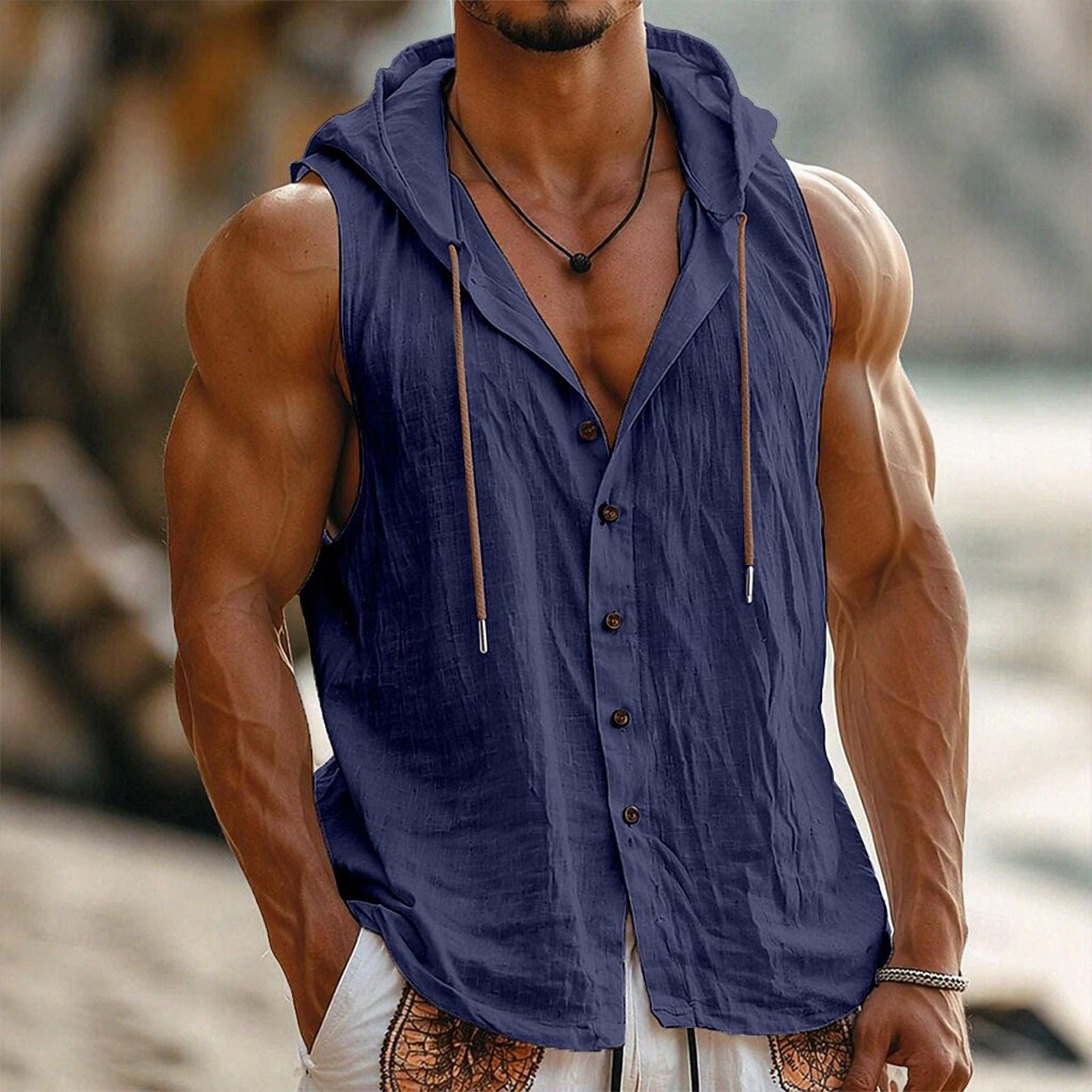 Men Sleeveless Hooded Vest Button Front Linen Cotton Blend Casual Lightweight Summer Shirt Outerwear L Темно-синій
Men Sleeveless Hooded Vest Button Front Linen Cotton Blend Casual Lightweight Summer Shirt Outerwear L Темно-синій
