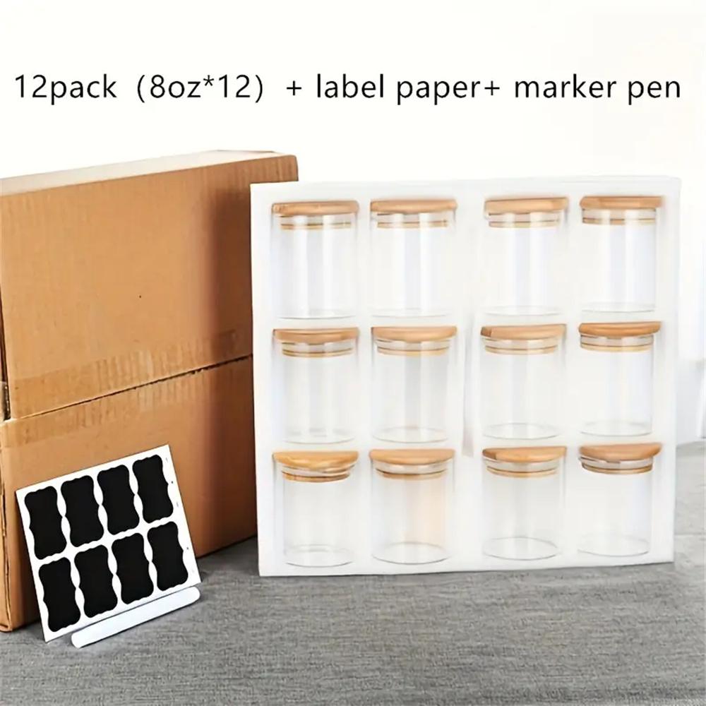 12pack Glass Jars with Bamboo Lids 250ml Glass Canisters Glass Food Storage Containers for Spice, Coffee, Sugar, Tea, Candies
12pack Glass Jars with Bamboo Lids 250ml Glass Canisters Glass Food Storage Containers for Spice, Coffee, Sugar, Tea, Candies