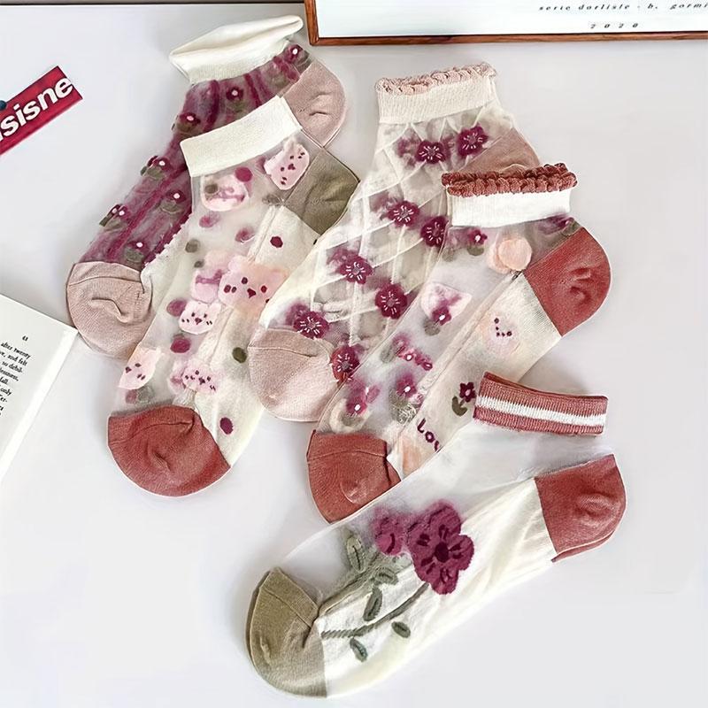 Женские дышащие хрустальные шелковые кружевные короткие носки, тонкие кошачьи цветы, сладкое лето 
Женские дышащие хрустальные шелковые кружевные короткие носки, тонкие кошачьи цветы, сладкое лето