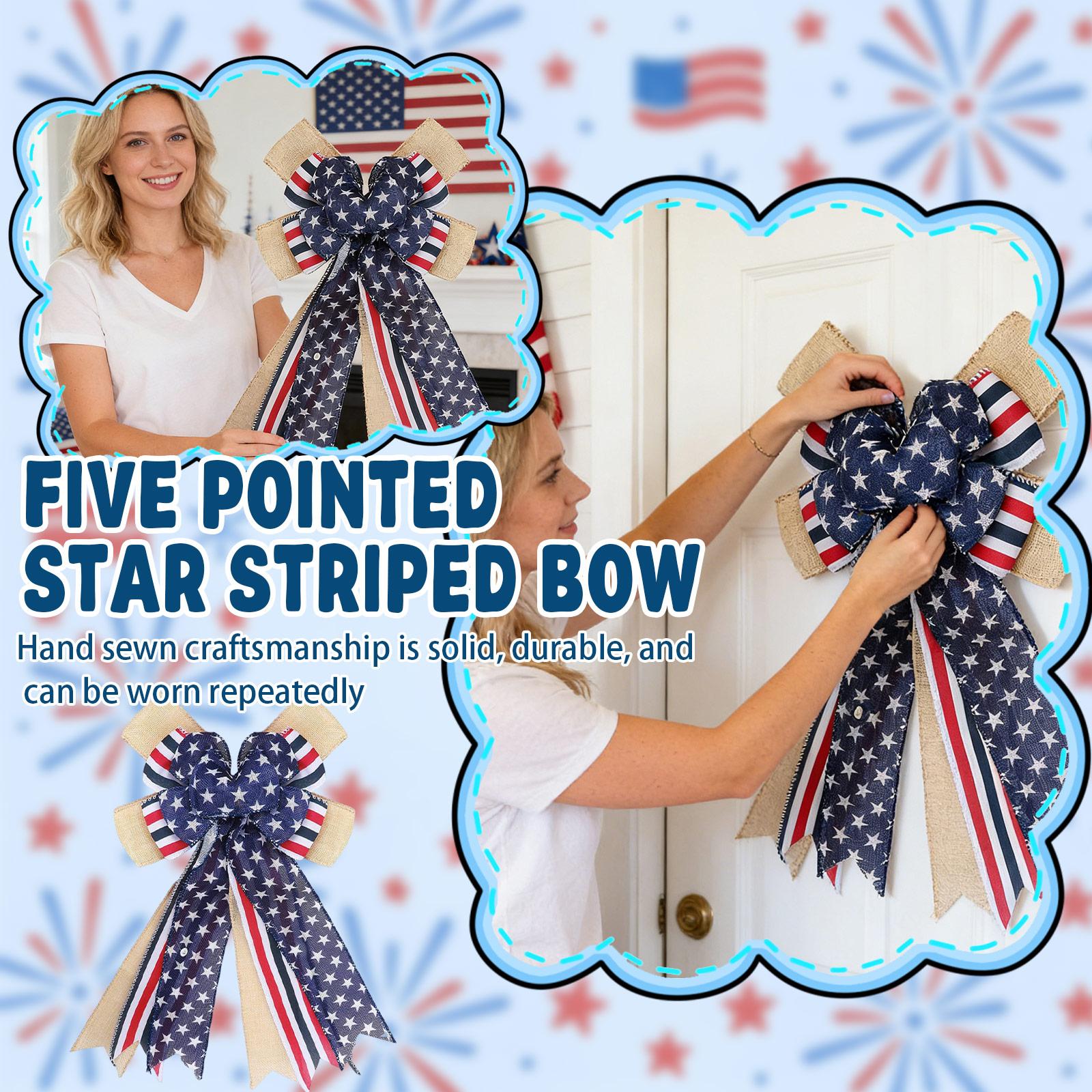 Decorative Burlap Bow with Star and Stripe Pattern for Indoor and Outdoor Use Suitable for Wreaths and Wall Hanging One Size
Decorative Burlap Bow with Star and Stripe Pattern for Indoor and Outdoor Use Suitable for Wreaths and Wall Hanging One Size