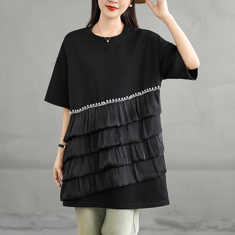 DIMANAF 2025 Женская новая летняя свободная футболка больших размеров с короткими рукавами из хлопка в винтажном стиле с вставками, футболки, однотонные макси One Size чёрный
DIMANAF 2025 Женская новая летняя свободная футболка больших размеров с короткими рукавами из хлопка в винтажном стиле с вставками, футболки, однотонные макси One Size чёрный