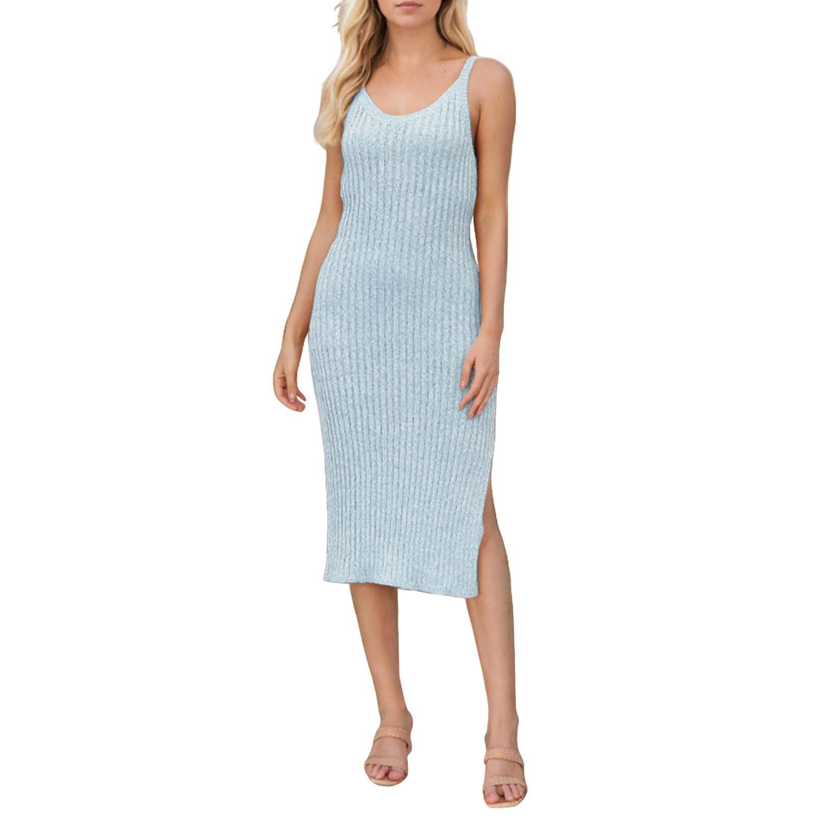 Женское повседневное модное платье для отпуска с круглым вырезом без рукавов, однотонное платье с разрезом по низу XL светло-синий
Женское повседневное модное платье для отпуска с круглым вырезом без рукавов, однотонное платье с разрезом по низу XL светло-синий