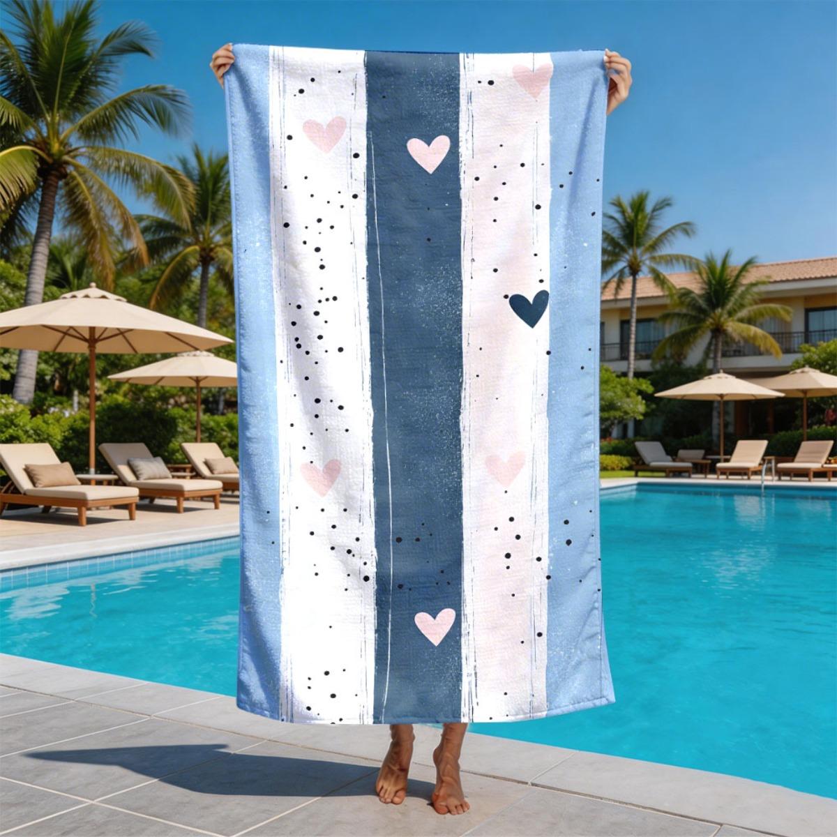 Simple style striped heart symbol polyester microfiber beach towel is highly absorbent, suitable for swimming and beach outings W30*H60(CM)
Simple style striped heart symbol polyester microfiber beach towel is highly absorbent, suitable for swimming and beach outings W30*H60(CM)