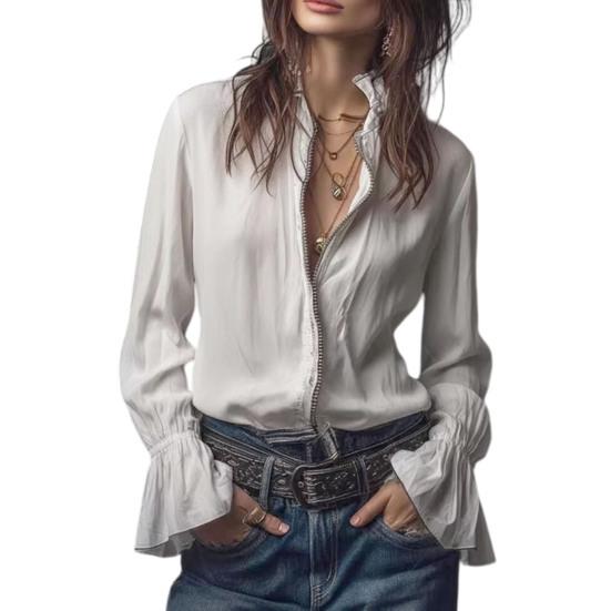Women s Vintage Full Zipper Blouse Ruffle Cuff Long Sleeve Stand Collar Shirts Retro Casual Going Out Tops L білий
Women s Vintage Full Zipper Blouse Ruffle Cuff Long Sleeve Stand Collar Shirts Retro Casual Going Out Tops L білий