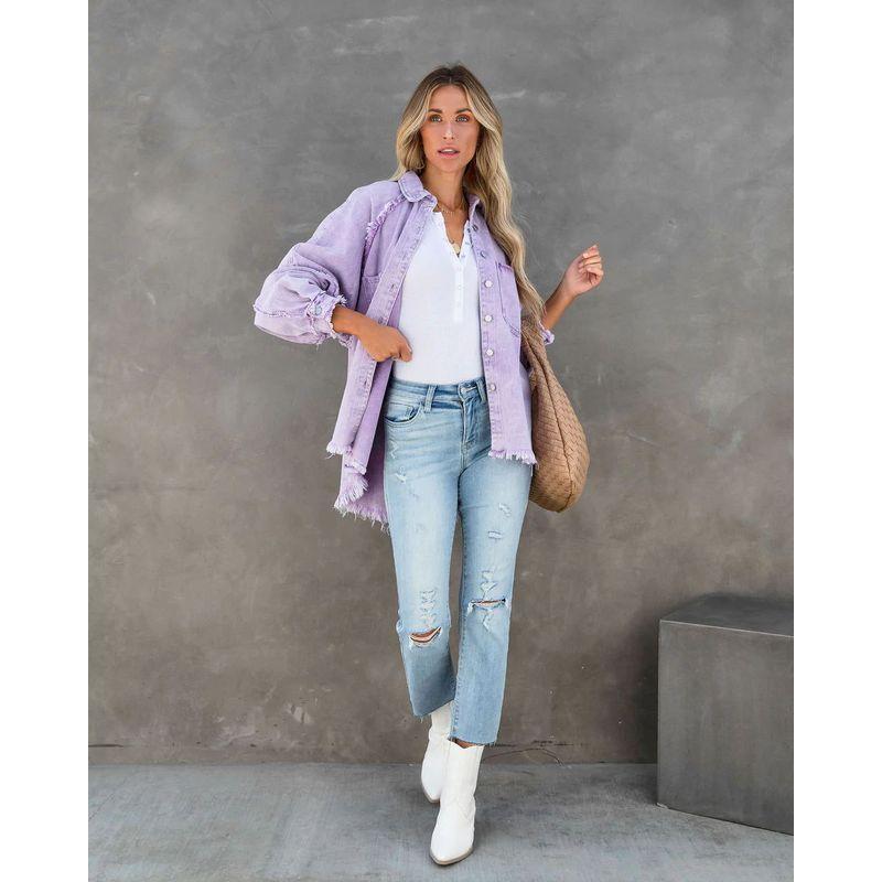 Fringed Performed Loose Denim Jacket Tassel Hole Loose Denim coat Women Light purple XL
Fringed Performed Loose Denim Jacket Tassel Hole Loose Denim coat Women Light purple XL