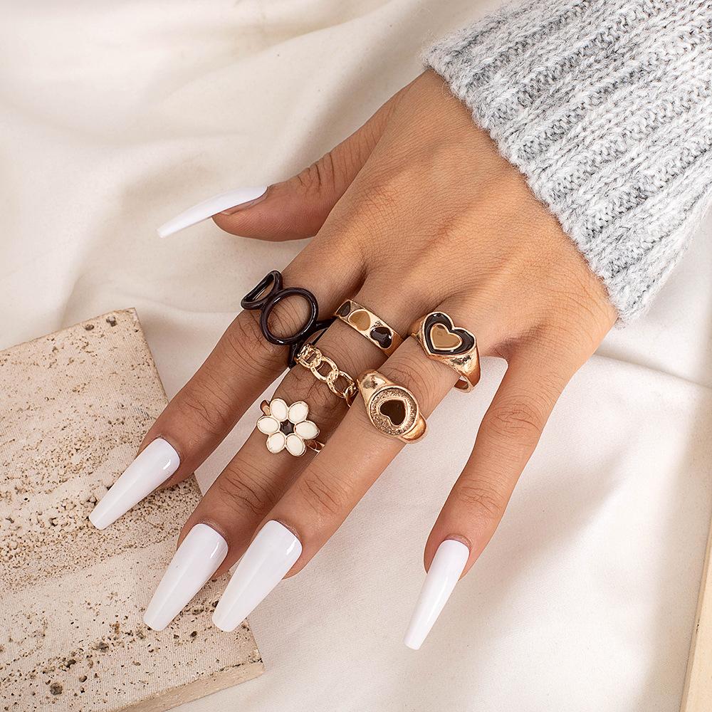 Ring, Fashionable Brown Love Drip Ring Six-Piece Set, Geometric Flower Ring Combination Set
Ring, Fashionable Brown Love Drip Ring Six-Piece Set, Geometric Flower Ring Combination Set